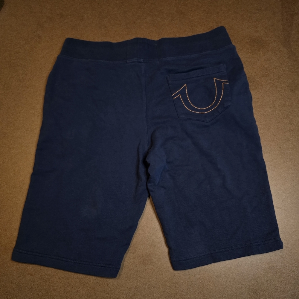 True Religion Sweat Shorts Men XL Blue Fleece Elastic Waist Drawstring Lounge - Picture 3 of 9